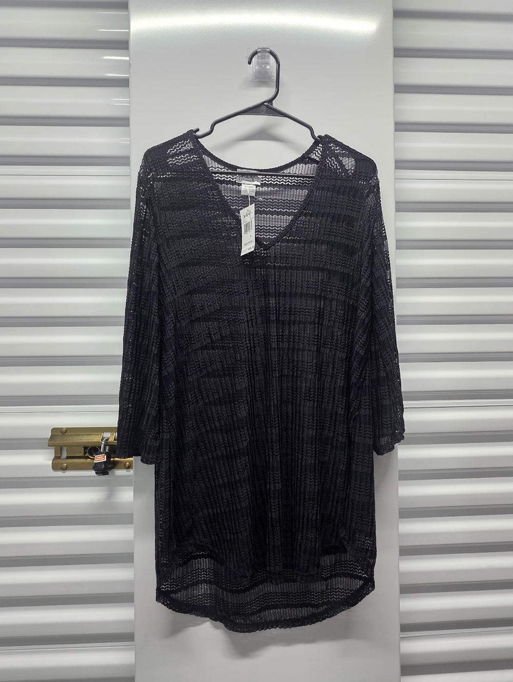 Jordan Taylor Black Cover Up V-Neck Crotchet Mesh Beachwear Swim Women XL